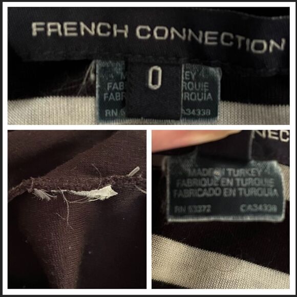 French Connection Stripe Twofer Mini Dress Dolan Half Sleeve Pleated Black 0 - Picture 8 of 8